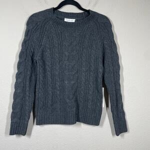 Rachel Zoe Size XS Cable Knit Rib Sweater Gray Crew Neck Long Sleeves